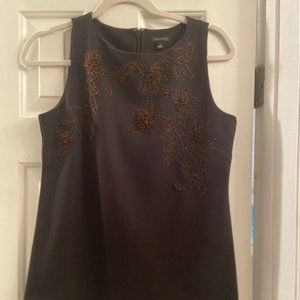 Ann Taylor Black Sleeveless Top with Copper Beading